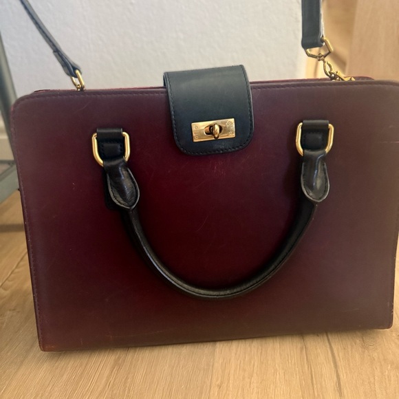 J. Crew black and maroon vintage leather Edie satchel - Picture 3 of 11